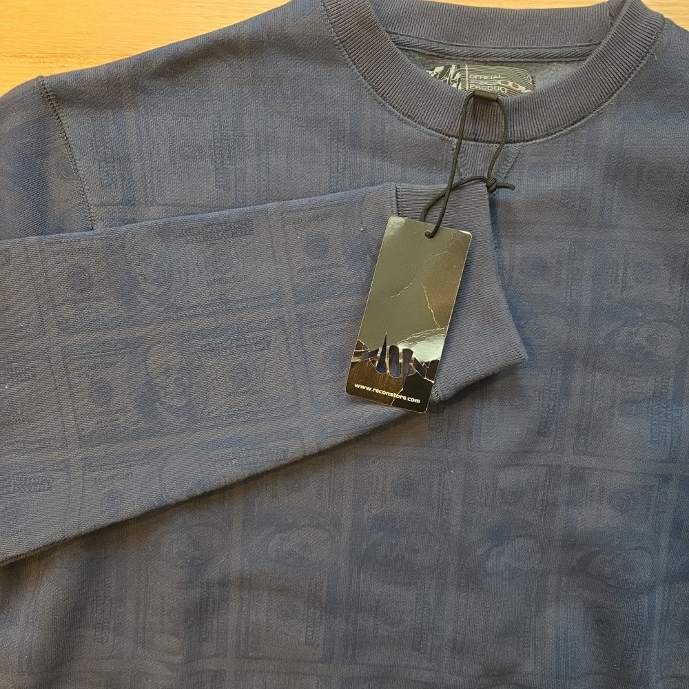 RECON Crewneck Sweatshirt XL NWT Navy All Over Skull Money Print Streetwear Y2K